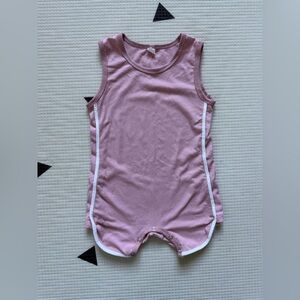 Small shop|Baby girl/toddler pastel pink Sleeveless ribbed Romper w white stripe